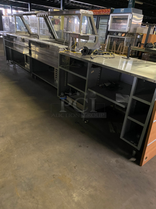 AMAZING! Duke Stainless Steel Commercial Subway Prep Line w/ Lowering Sneeze Guards. (1) Hot Well, (2) Refrigerated Prep Tables, (1) Point of Sale Station, 4 In Counter Cup Dispensers, (4) Chip Merchandisers, Credit Card Machine Mount and Rear Lower Dry Storage. Separates Into 4 Pieces! Model: SUBCPTC60M SN: 03051737 120V 60HZ 1 Phase - Image 3 of 8
