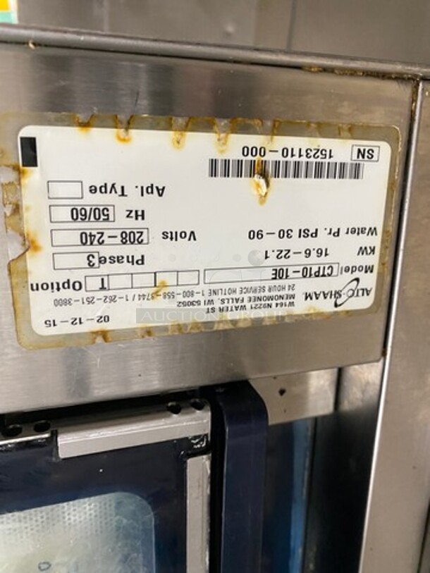 LATE MODEL! 2015  Alto Shaam Commercial Electric Powered Combitherm Convection Oven! With Underneath Storage Space! All Stainless Steel! On Legs! Model: CTP1010E SN: 1523110000 208/240V 60HZ 3 Phase! Working When Removed!  - Image 9 of 12