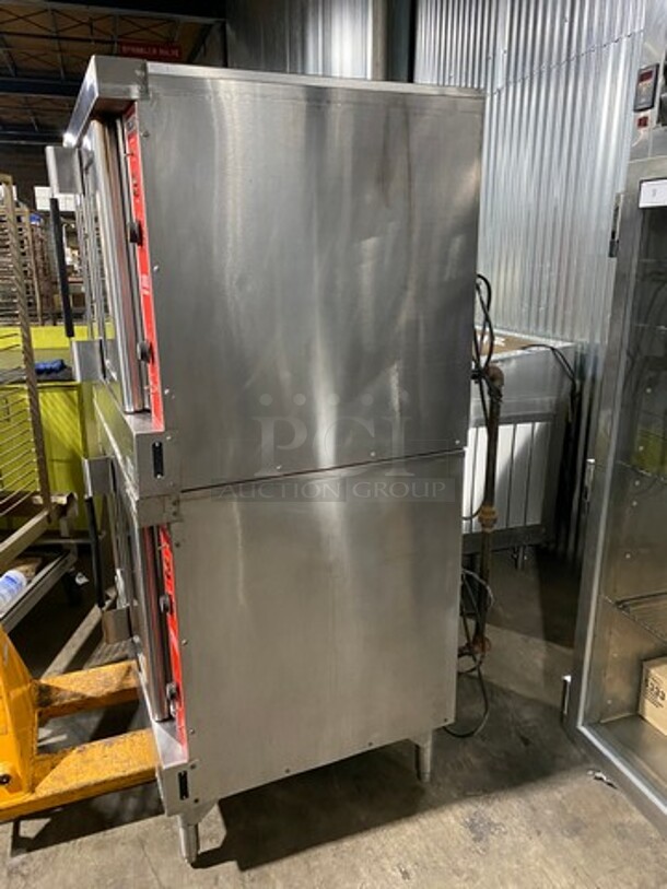 Vulcan Commercial Natural Gas Powered Double Deck Convection Oven! With View Through Door! Metal Oven Racks! All Stainless Steel! On Legs! 2x Your Bid Makes One Unit! WORKING WHEN REMOVED! Model: VC4GD64 SN: 481582088 - Image 2 of 12