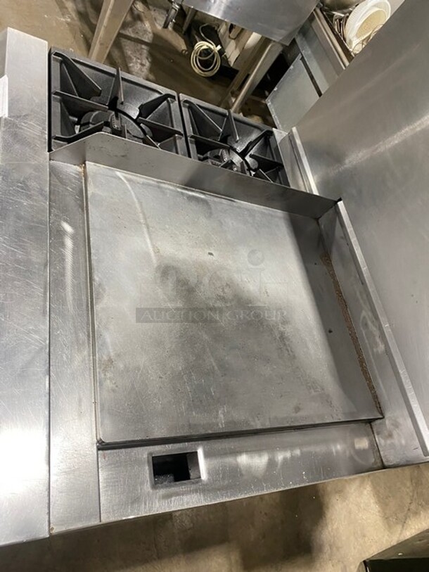 Cookline Stainless Steel Commercial Natural Gas Powered 2 Burner Range w/ Right Side Flat Top Griddle! With Oven And Back Splash! On Commercial Casters! - Image 5 of 11