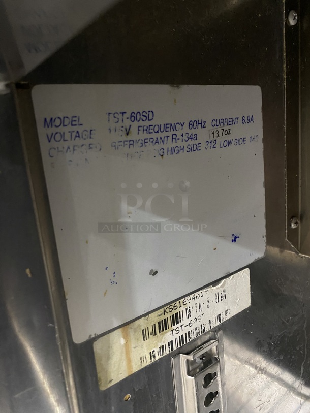 Turbo Air Stainless Steel Commercial Sandwich/Salad Refrigerated Prep Table! Eletric Powered! On Casters! With Double Over Head Shelf! MODEL TST-60SD 115V - Image 8 of 11