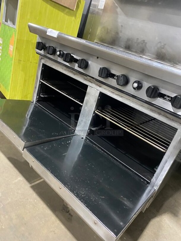 American Range Commercial Natural Gas Powered 8 Burner Stove! With Raised Back Splash And Salamander Shelf! With 2 Oven Underneath! Metal Oven Racks! All Stainless Steel! On Casters! - Image 7 of 10
