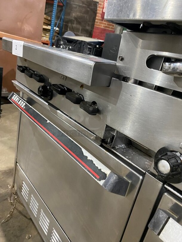 Garland Stainless Steel Commercial Gas Powered 4 Burner Range w/ Right Side 36 Inch Flat Top Griddle! With Cheese Melter! 2 Full Size Ovens! On Casters! - Image 10 of 12