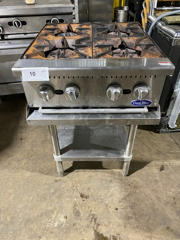 LATE MODEL! 2019 Cook Rite Commercial Countertop LP Powered 4 Burner Range! On Equipment Stand! With Storage Space Underneath! All Stainless Steel! On Legs! WORKING WHEN REMOVED! Model: ATHP244 SN: ATHP244AUS100319061600C40020