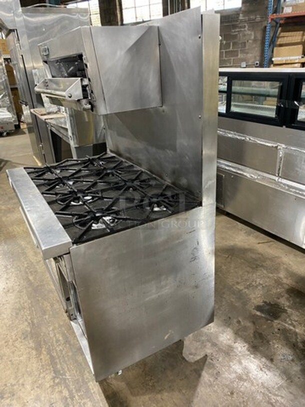Garland Commercial Gas Powered 8 Burner Stove! With Raised Back Splash And Salamander! With Oven Underneath! All Stainless Steel! On Casters! - Image 3 of 11