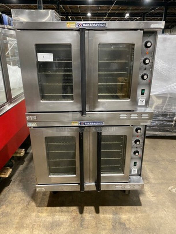 NICE! Bakers Pride Commercial Electric Powered Double Deck Convection Oven! With View Through Doors! All Stainless Steel! On Casters! CYCLONE SERIES! 2x Your Bid Makes One Unit!