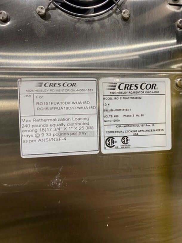 Cres Cor Commercial Electric Powered Split Door Roast-N-Hold Oven! All Stainless Steel! On Casters! Model: RO151FUA12DE4803Z SN: JBIJ0005151631 480V 60HZ 3 Phase - Image 5 of 10