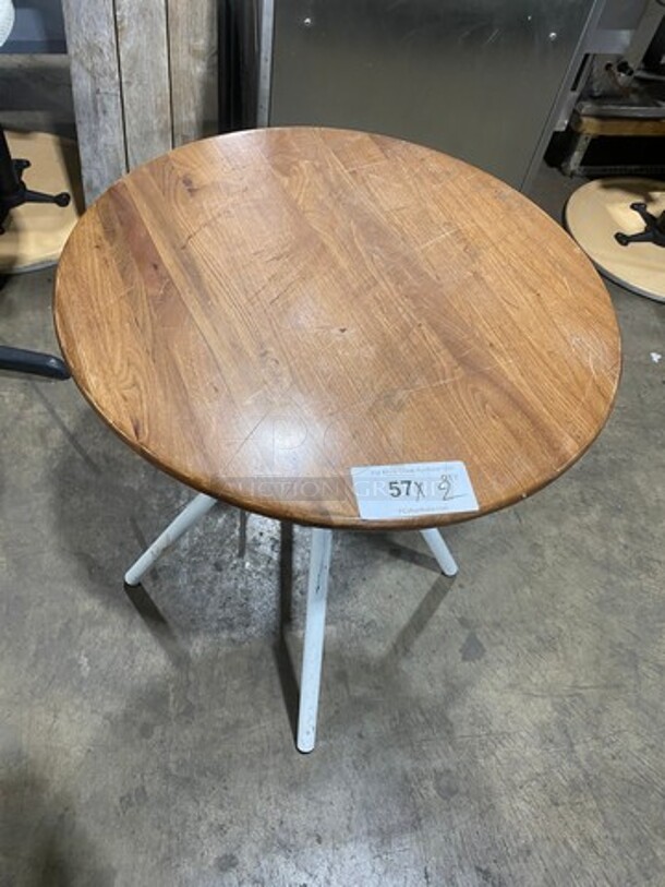 LIKE NEW! Round Wooden Pattern Table! With Tri Pod Style Metal Base! 2x Your Bid! - Image 1 of 4