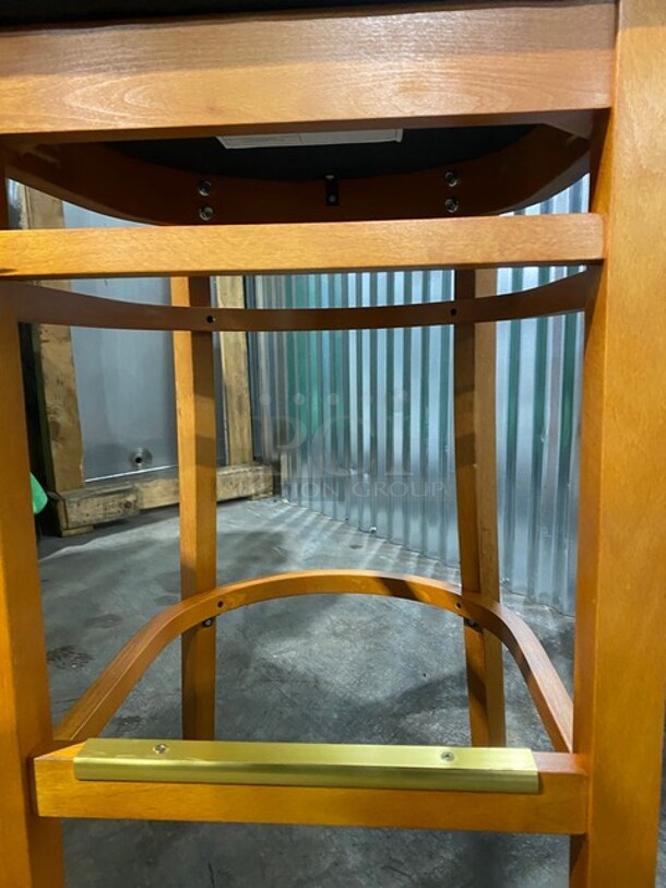 NICE!  NEW! Premium Us Made Vertical Slat Wood Bar Stool! With Black Vinyl Seat! 3x Your Bid! - Image 6 of 6