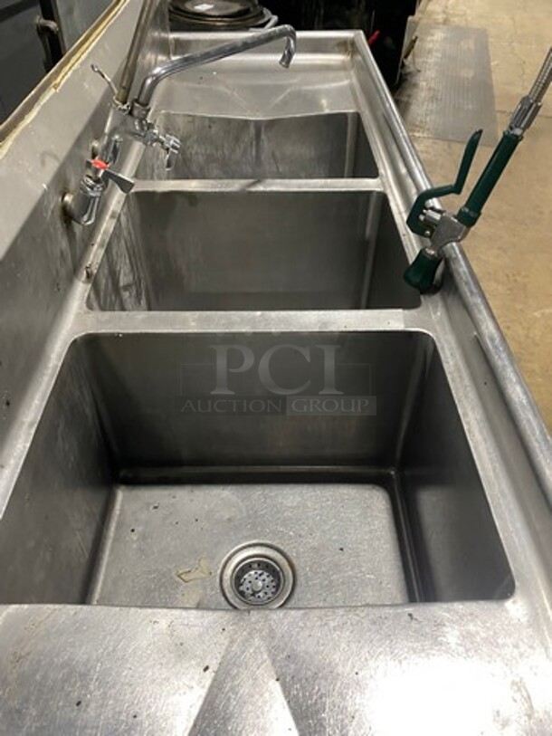 BK Resources Heavy Duty  All Stainless Steel 3 Compartment Dishwashing Sink! With Dual Drain Boards! With Jet Spary Assembly! On Legs!  - Image 5 of 8