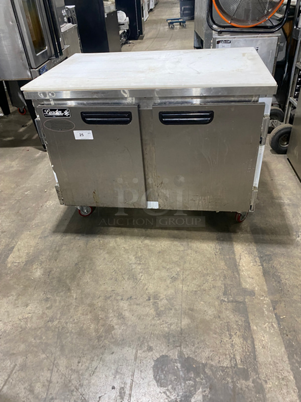 Leader Commercial 2 Door Worktop/Lowboy Cooler! With Commercial Cutting Board! With Poly Coated Racks! All Stainless Steel! On Casters!