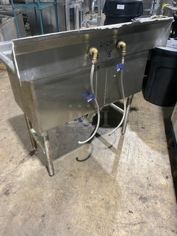 Advance Tabco Solid Stainless Steel Commercial 2 Compartment Dish Washing Sink! With Back Splash! With Jet Assembly Spray! On Legs! - Image 3 of 10