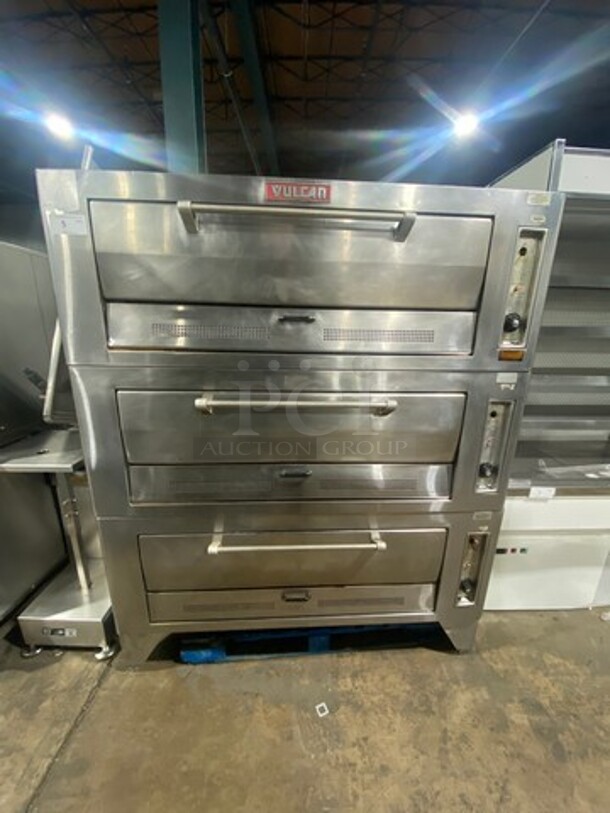 Vulcan Commercial Natural Gas Powered Triple Deck Baking Oven! All Stainless Steel! On Legs! 3x Your Bid Makes One Unit! WORKING WHEN REMOVED! Model: 7018A1