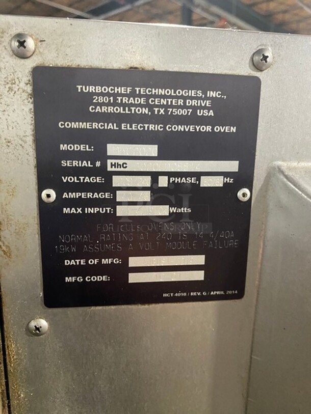 Late Model! 2019 Turbo Chef Commercial Countertop Electric Powered Double Deck Conveyor Pizza/ Baking Oven! All Stainless Steel! Working When Removed! On Equipment Stand! 2X YOUR Bid Makes One Unit! MODEL HhC2020 
SN:2020ED08814 208/240V 3PH - Image 10 of 12