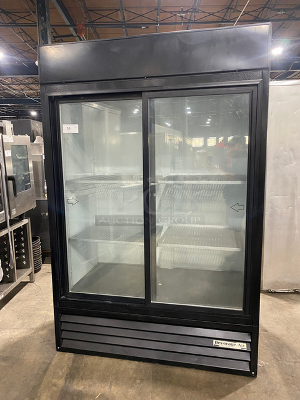 Beverage Air Commercial Refrigerated 2 Door Reach In Cooler Merchandiser! With View Through Doors! Model: MT45 SN: 4165642 115V 60HZ 1 Phase