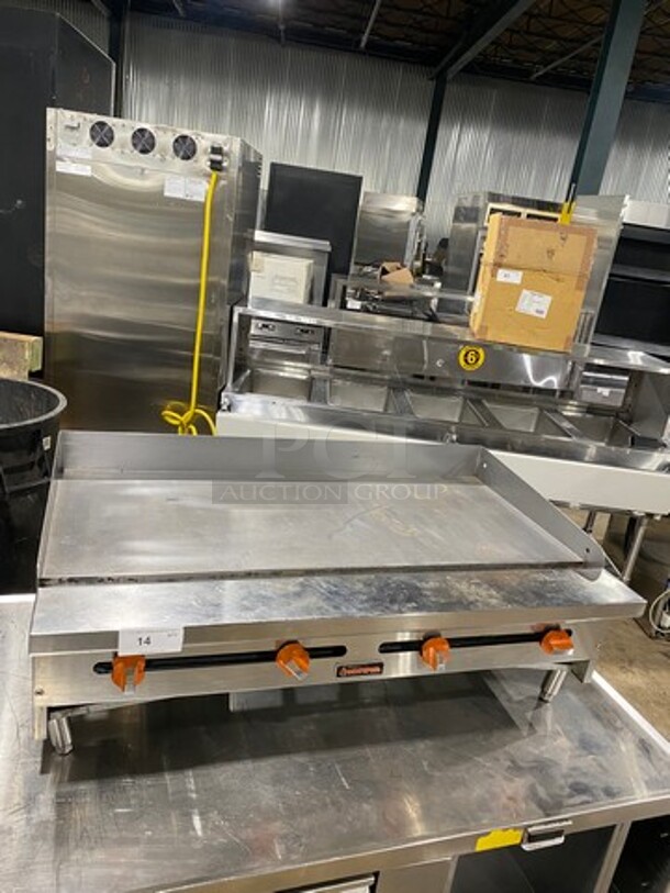 WOW! LATE MODEL! Sierra Commercial Countertop Natural Gas Powered Flat Top Griddle! With Back And Side Splashes! All Stainless Steel! On Small Legs! - Image 1 of 8