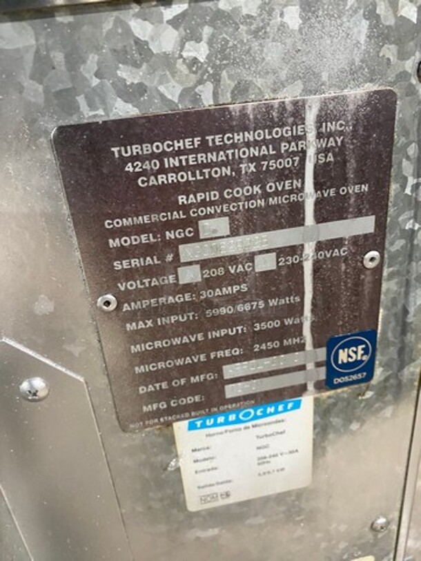 Turbo Chef Commercial Countertop Rapid Cook Oven/ Microwave Oven! All Stainless Steel! Model: NGC SN: NGCD629226 230/240V - Image 5 of 8