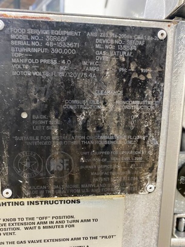 WOW! Vulcan Commercial Natural Gas Powered 3 Bay Deep Fat Fryer! All Stainless Steel! On Casters! Model: 3GR65F SN: 481533671 - Image 10 of 11
