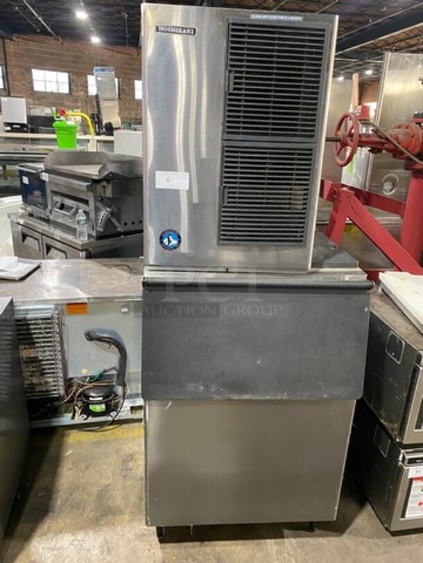 Hoshizaki Commercial Ice Maker Machine! With Commercial Ice Bin! All Stainless Steel! On Legs! WORKING WHEN REMOVED! Model: KM515MAH SN: C10951G 115/120V 60HZ 1 Phase