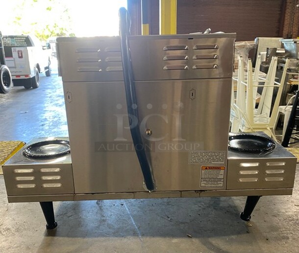 Bunn Commercial Countertop Coffee Brewing Machine! With 6 Pot Warmers! With Hot Water Dispenser! All Stainless Steel! Model AXIOM0/6TWIN Serial AXTN033120! 120/208-240V 1Phase! On Legs!  - Image 2 of 6