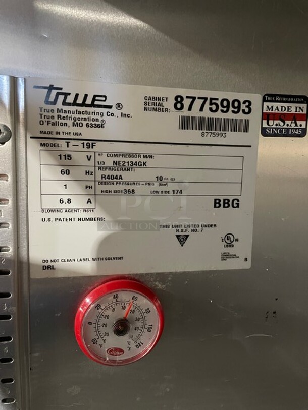 True Commercial Single Door Reach In Freezer! All Stainless Steel! With Poly Coated Racks! On Casters! 115V 1 Phase! Model: T-19F SN: 8775993! - Image 6 of 10