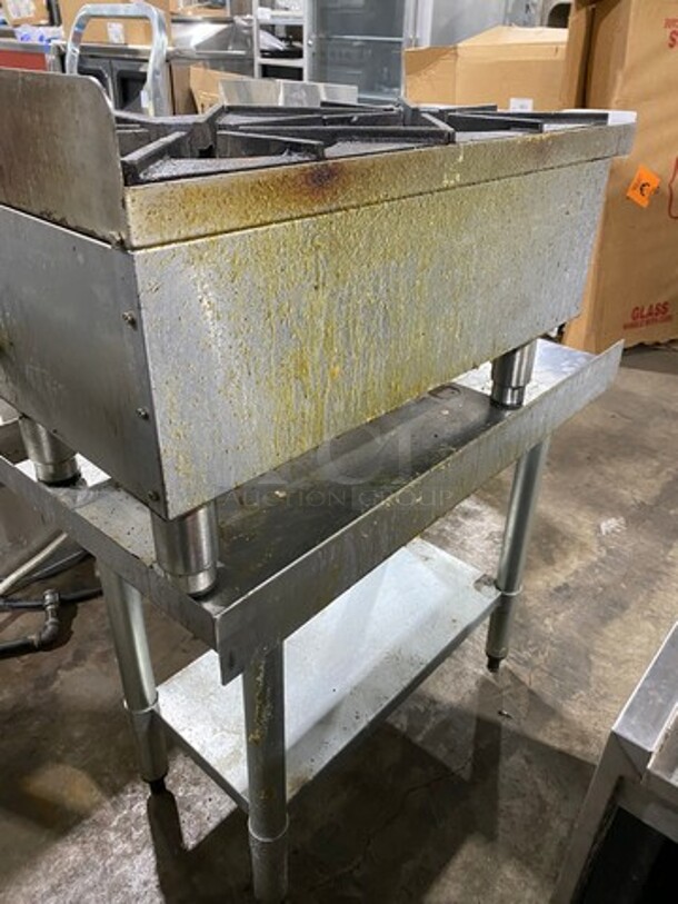 LATE MODEL! 2018 Globe Commercial Countertop Gas Powered 2 Burner Hot Plate Range! All Stainless Steel! On Equipment Stand! With Storage Space Underneath! On Legs! Model: GHP12G! Working When Removed! - Image 4 of 12