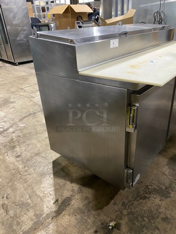 Beverage Air Commercial Refrigerated Pizza Prep Table! With Commercial Cutting Board! With 2 Door Underneath Storage Space! All Stainless Steel! Model: DP67 SN: 7302646 115V 60HZ 1 Phase - Image 4 of 10