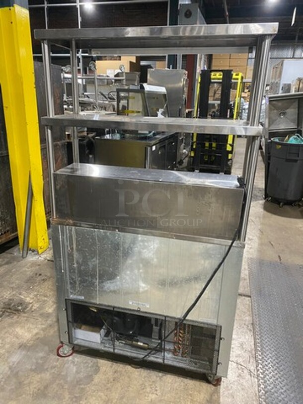Cool Tech Commercial Refrigerated Sandwich Prep Table! With 2 Door Storage Space Underneath! With Double Over Head Shelf Storage! All Stainless Steel! On Casters! WORKING WHEN REMOVED! - Image 2 of 9