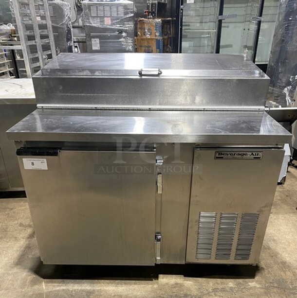 NICE! Beverage Air Commercial Refrigerated Pizza Prep Table! With Single Door Underneath Storage Space! All Stainless Steel! On Casters! Model: DP46! 115V 1PH - Image 1 of 11