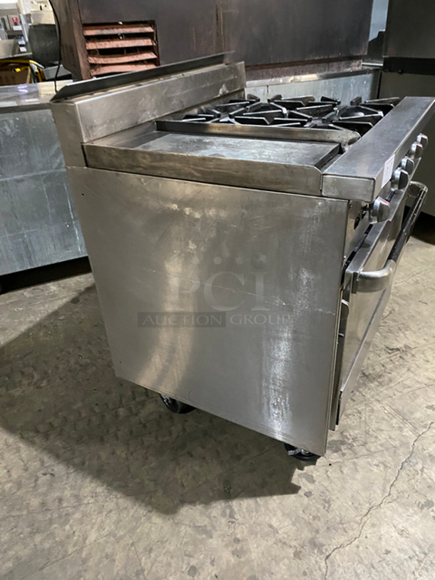 WOW! Jade Range By Blodgett Commercial 4 Burner Stove! With Left Side Flat Top! With Backsplash! With Under neath CONVECTION Oven Underneath! Metal Oven Rack! All Stainless Steel! - Image 2 of 12