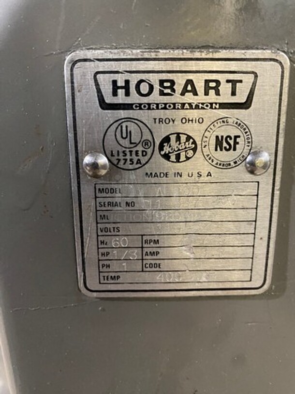 Hobart Commercial Heavy Duty 20Qt Planetary Mixer! With Spiral Attachment And Stainless Steel Mixing Bowl! Model: A200 SN: 11337200 115V 60HZ 1 Phase - Image 6 of 8
