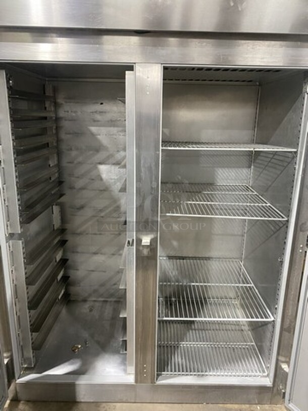 Victory VF-2 Stainless Steel Commercial 2 Door Reach In Freezer w/ Poly Coated Racks on Commercial Casters. 115 Volts, 1 Phase.  - Image 5 of 8