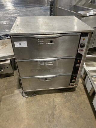 APW Wyott Commercial Countertop Electric Powered 3 Drawer Warmer! Solid Stainless Steel! On small Legs! Model: HD3 SN: 0401D01889 120V 60HZ 1 Phase
