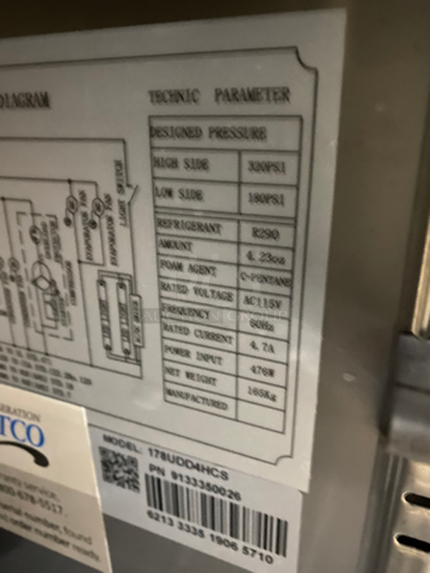 SWEET! Avantco Commercial Refrigerated 4 Tap Kegerator! With 2 Beer Towers! With 3 Door Storage Space Underneath! All Stainless Steel! On Legs! Model: 178UDD4HCS SN: 6213333519065710 115V 60HZ - Image 8 of 11