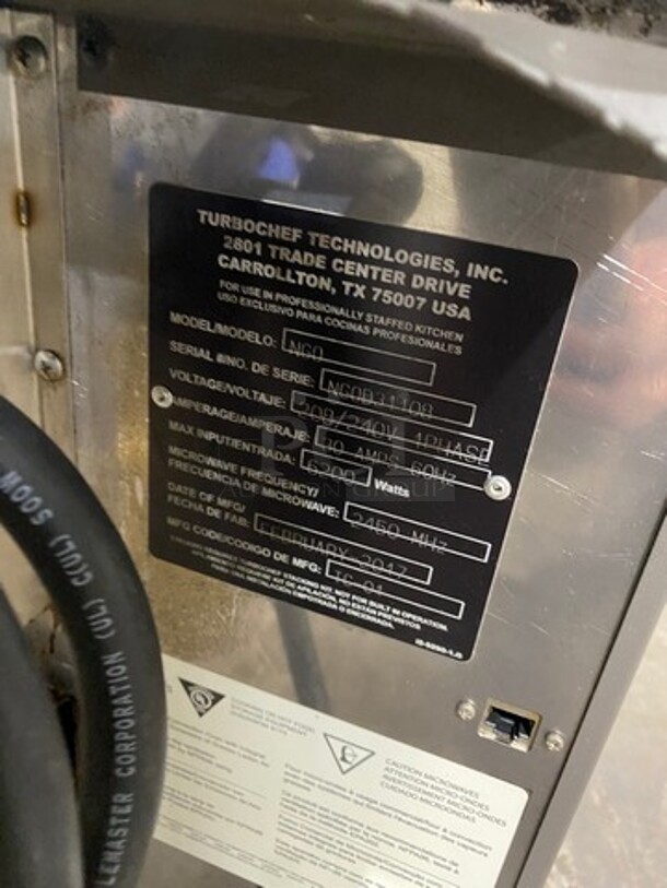 LATE MODEL! 2017 Turbo Chef Commercial Countertop Rapid Cook Oven! On Small Legs! Model: NGO SN: NGOD31108 208/240V 60HZ 1 Phase - Image 4 of 7