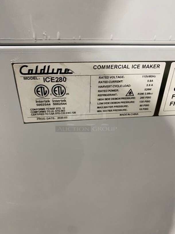 Coldline Commercial Undercounter Ice Maker Machine! All Stainless Steel! With Legs! Model: ICE280 115V - Image 8 of 9