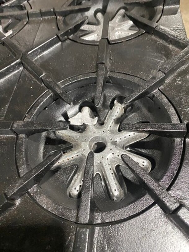 Garland Commercial Gas Powered 8 Burner Stove! With Raised Back Splash And Salamander! With Oven Underneath! All Stainless Steel! On Casters! - Image 6 of 11