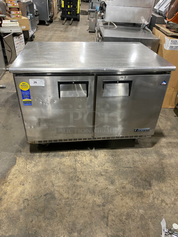 Everest Commercial 2 Door Lowboy/ Worktop Cooler! All Stainless Steel! On Casters! Model: ETBR2 SN: BTBR213020010 115V 60HZ 1 Phase