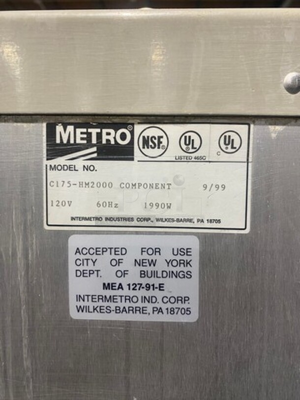 Metro Commercial Heated Holding Cabinet/ Food Warmer! All Stainless Steel! On Casters! Model: C175HM2000 120V - Image 7 of 9
