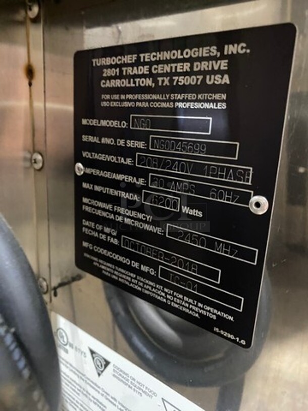 LATE MODEL! 2018 Turbo Chef Commercial Countertop Rapid Cook Oven! On Small Legs! Model: NGO SN: NGOD45699 208/240V 60HZ 1 Phase - Image 5 of 6