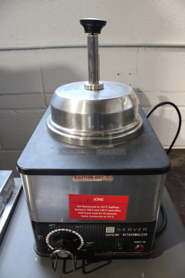 Server Model FSPW-SS Stainless Steel Commercial Countertop Food Warmer w/ Pump Lid. 120 Volts, 1 Phase. 8.5x15x16. Tested and Working!