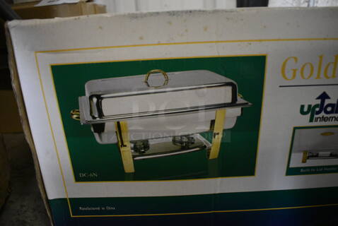 4 BRAND NEW IN BOX! Update Stainless Steel Gold Accented Chafing Dish w/ Drop In and Lid. 4 Times Your Bid!