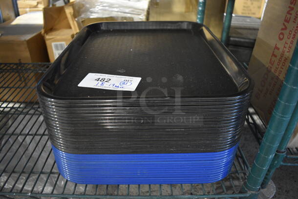 ALL ONE MONEY! Lot of 31 Poly Food Trays. 18 Black and 13 Blue. 14x18x1