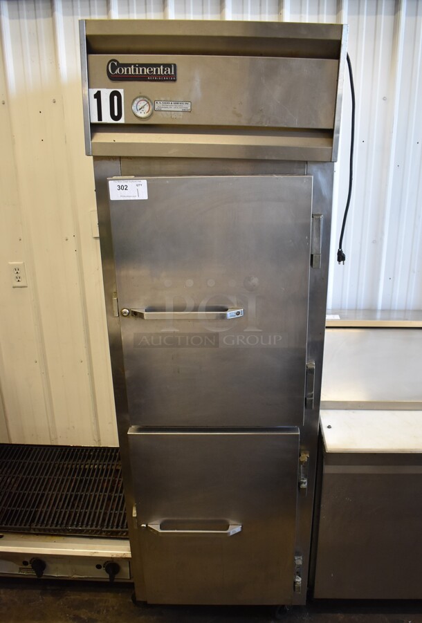 Continental 1R-SA-HD Stainless Steel Commercial 2 Half Size Door Reach In Cooler on Commercial Casters. 115 Volts, 1 Phase. 27x34x82. Tested and Working!