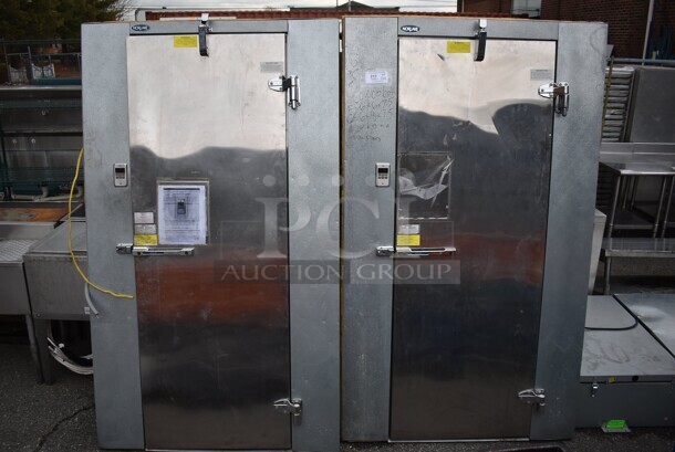2 Norlake SELF CONTAINED Walk In Boxes; 6'x6'x7.5' Walk In Freezer w/ Copeland Compressor and Norlake Condenser and 6'x8'x7.5' Cooler w/ Copeland Compressor and Norlake CPB075DC-A Condenser. Both Walk Ins Come w/ Floors! 208-230 Volts, 1 Phase. 2 Times Your Bid! - Image 1 of 9