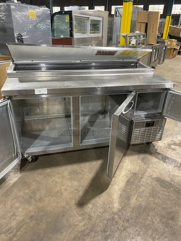 Continental Commercial Refrigerated Pizza Prep Table! With 3 Door Storage Space Underneath! All Stainless Steel! On Casters! Model: CPA68 SN: 15974548! 115V 1 Phase! - Image 5 of 9