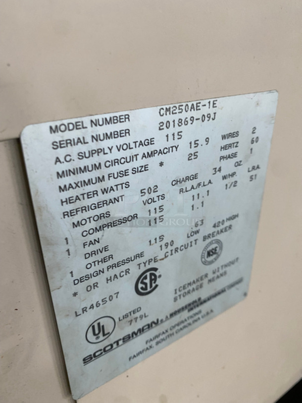 Scotsman Commercial Air-Cooled Ice Machine Head! Model: CM250AE1E SN: 20186909J 115V 60HZ 1 Phase - Image 5 of 7