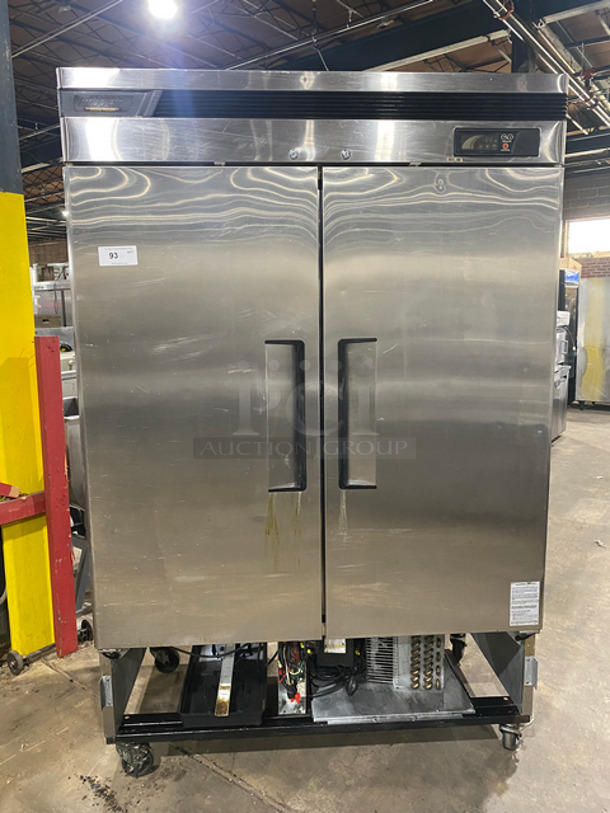 Turbo Air Commercial 2 Door Reach In Freezer! With Metal Racks! Solid Stainless Steel! On Casters! Model: TSF49SD SN: AJ4F0063 115V 60HZ 1 Phase