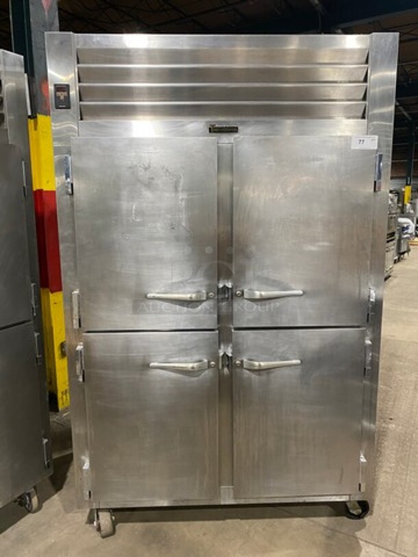 COOL! Traulsen Commercial Split Doors Reach In Refrigerator! With Racks! All Stainless Steel! On Casters! Model: AHT232NUTHHS SN: T079150C01 115V 60HZ 1 Phase