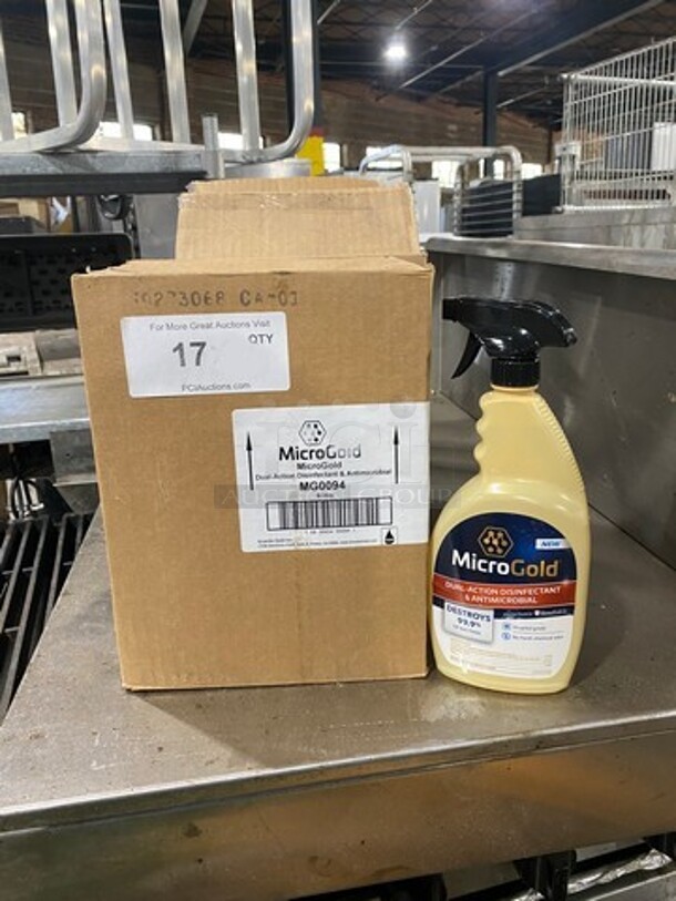 NEW! IN THE BOX! Micro Gold Dual Action Disinfectant And Antimicrobial Spray! 6 Bottles Per Box, 1 Box Per Item Number! - Image 1 of 1